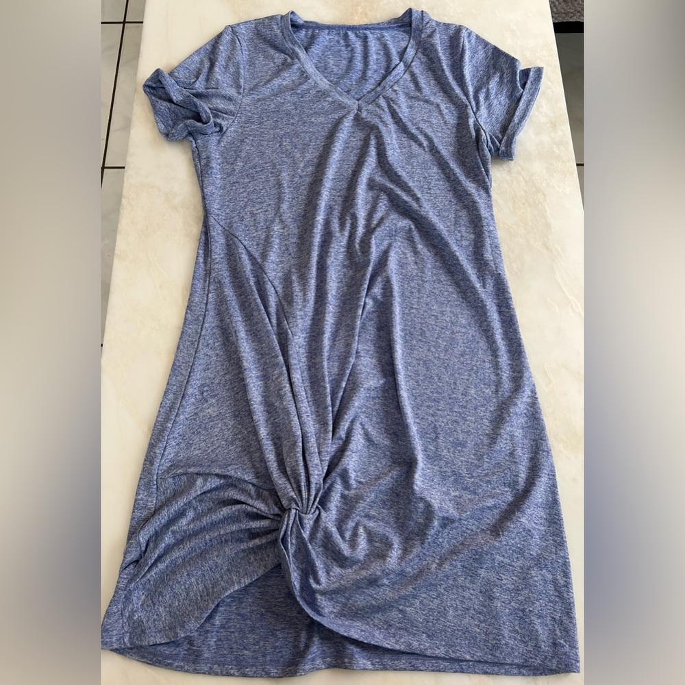 V-Neck Casual T-Shirt Dress with Side Knot